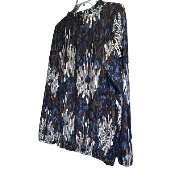 DREAMSTAR LONG SLEEVE V-NECK TOP, WOMENS, XL, NAVY BLUE BROWN WHITE ABSTRACT - Picture 6 of 11